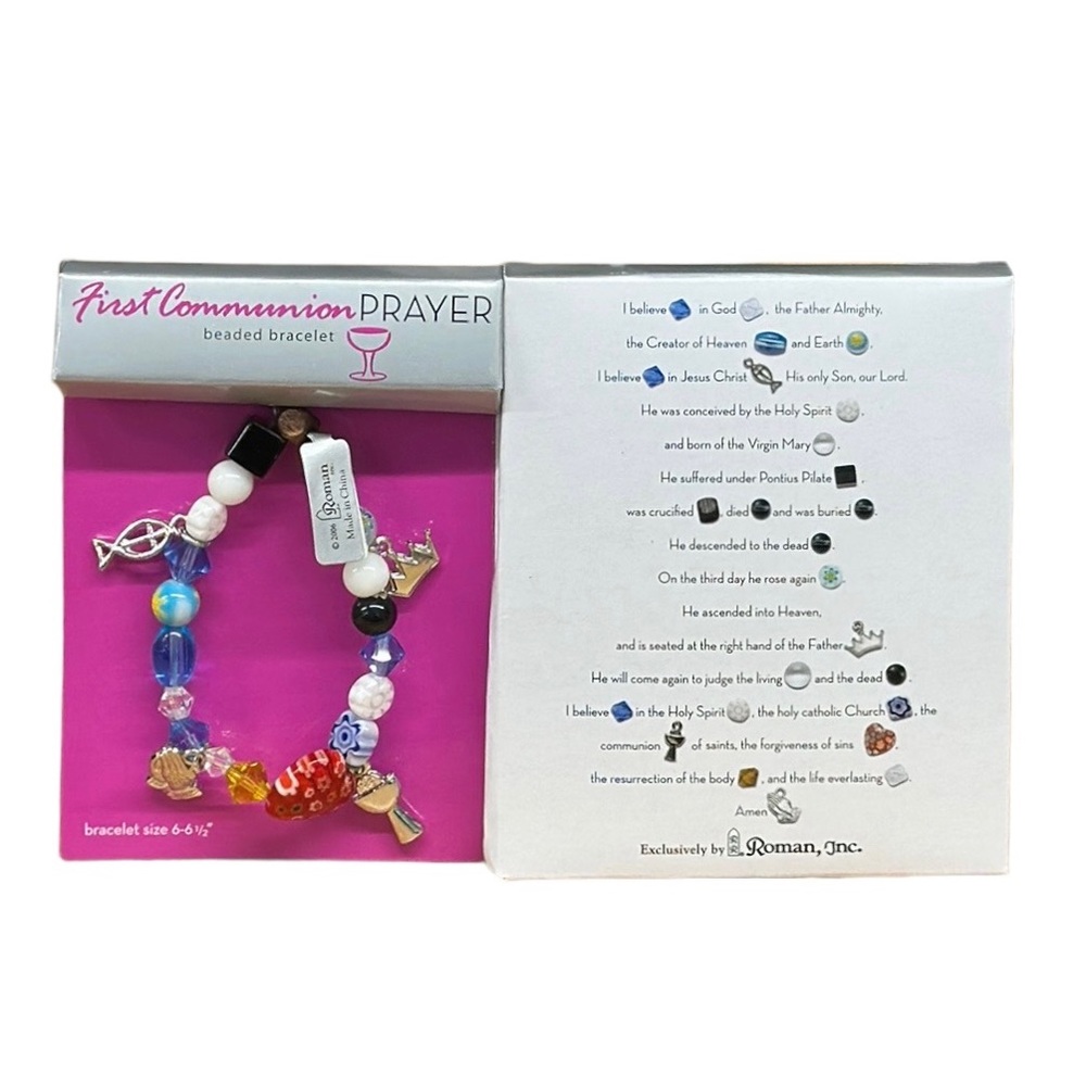 2006 Roman First Communion Prayer Beaded Bracelet w/Verse Card Size 6 - 6.5" NEW